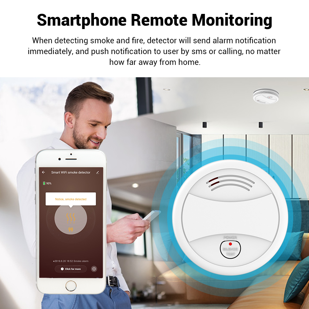 WIFI graffiti smart smoke alarm network smoke detector APP mobile phone alarm